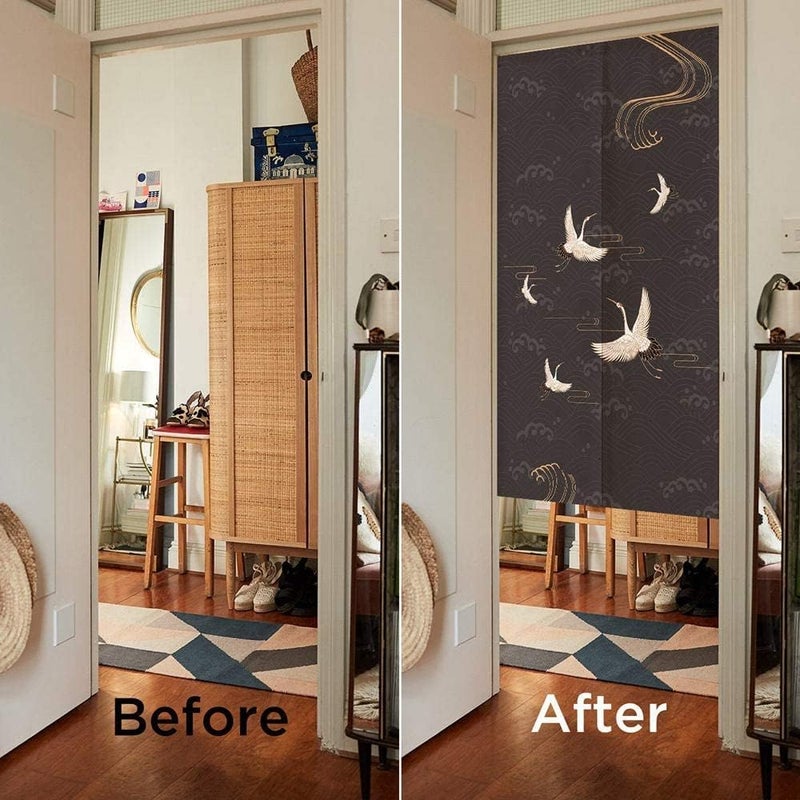 Ofat Home ستارة نوري التقليدية اليابانية من أوفات هوم برسمة طائر الكركي ذو التاج الأحمر، ستارة مدخل، تزيين حائط للمطبخ والحمام والمطعم، تقسيم الظل، تزيين غرفة النوم، قابلة للتخصيص، 33.5 × 59 بوصة - Image 5